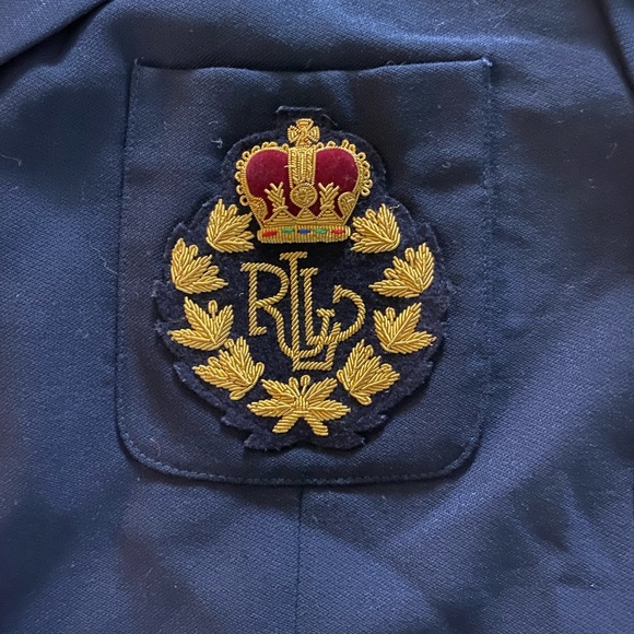 Vtg RALPH LAUREN Blazer JACKET Navy WORSTED WOOL 3-D GOLD RL CREST & CROWN Sz 6 - Picture 4 of 4